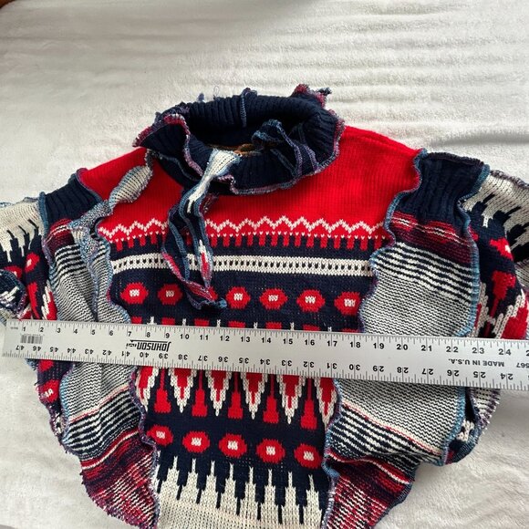 VonksArt Womens Handmade Knitted Poncho Top Art to Wear Boho Red Navy New $79 - Picture 6 of 7